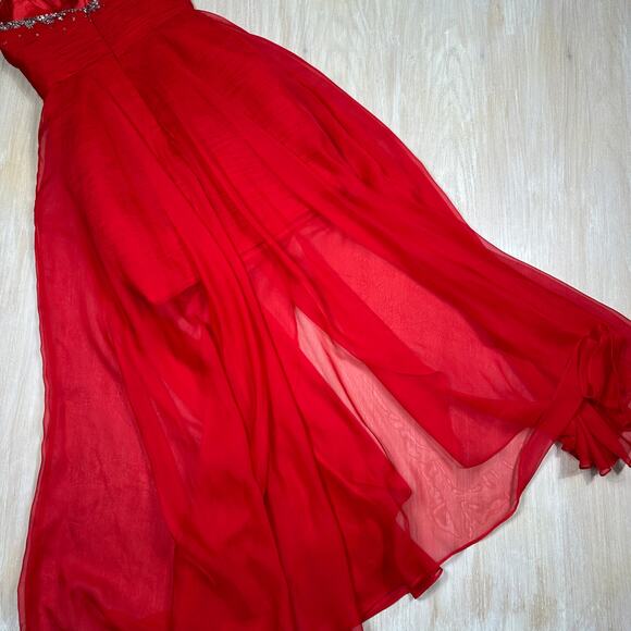 Mac Duggal Red Strapless Embellished Sequin High Low Formal Evening Gown Dress 4 - Picture 14 of 16